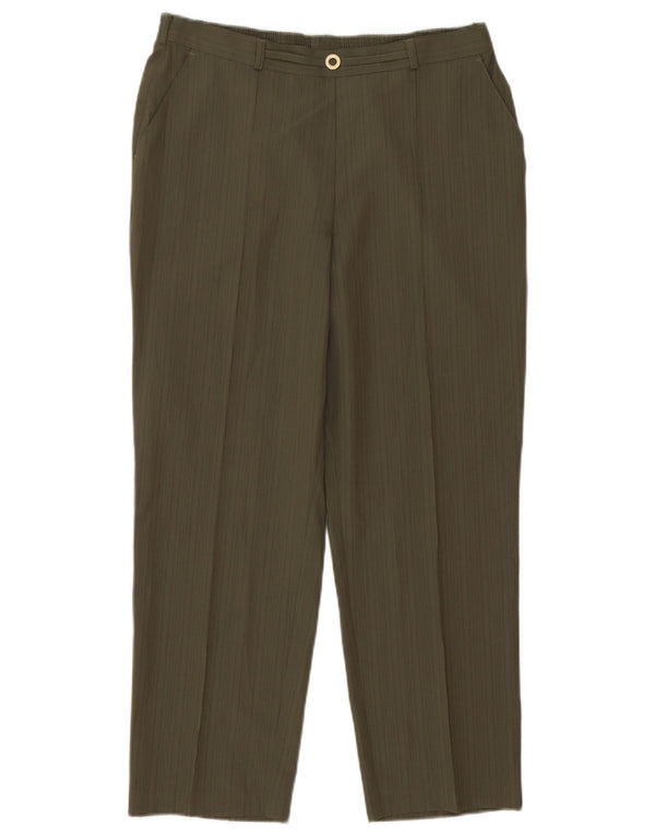 Calça casual feminina Marks & Spencer Reino Unido 14 grande W32 L26 listrado cáqui