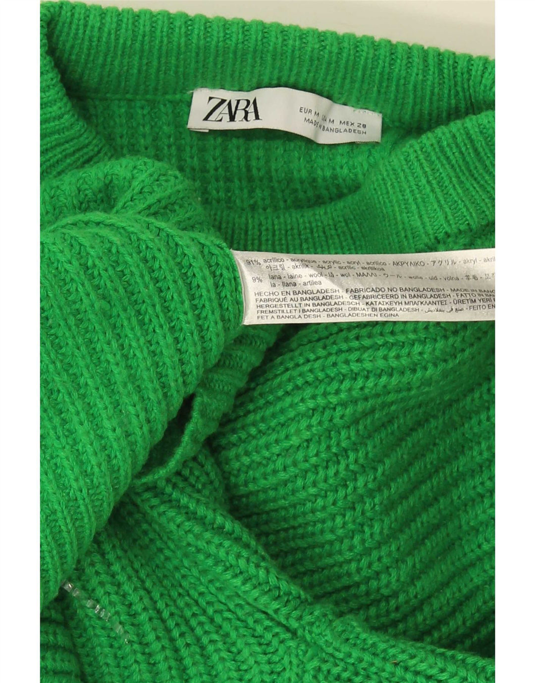 Zara suéter feminino oversized com gola redonda Reino Unido 14 acrílico verde médio