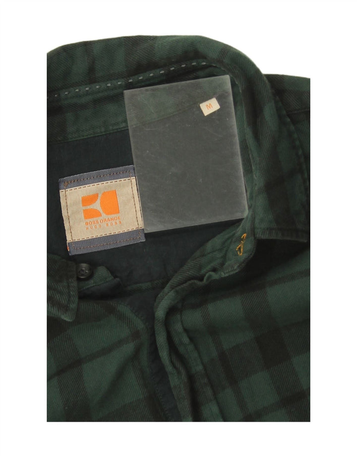 Camisa masculina de flanela Hugo Boss algodão xadrez verde médio