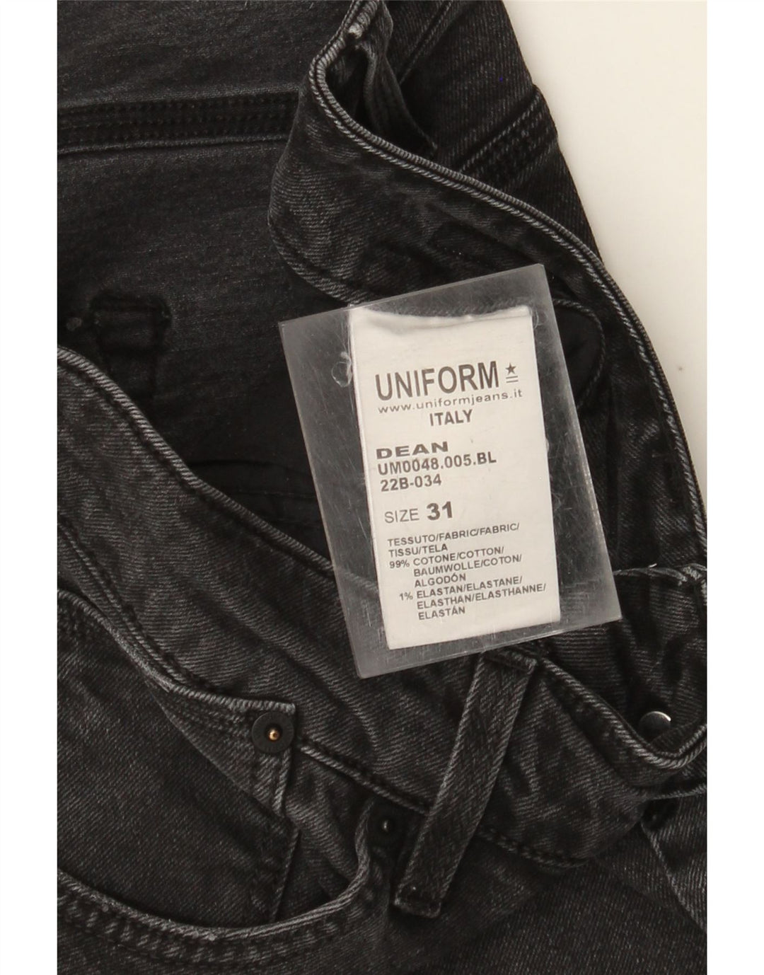 Uniforme masculino Dean Slim Jeans W31 L26 algodão preto