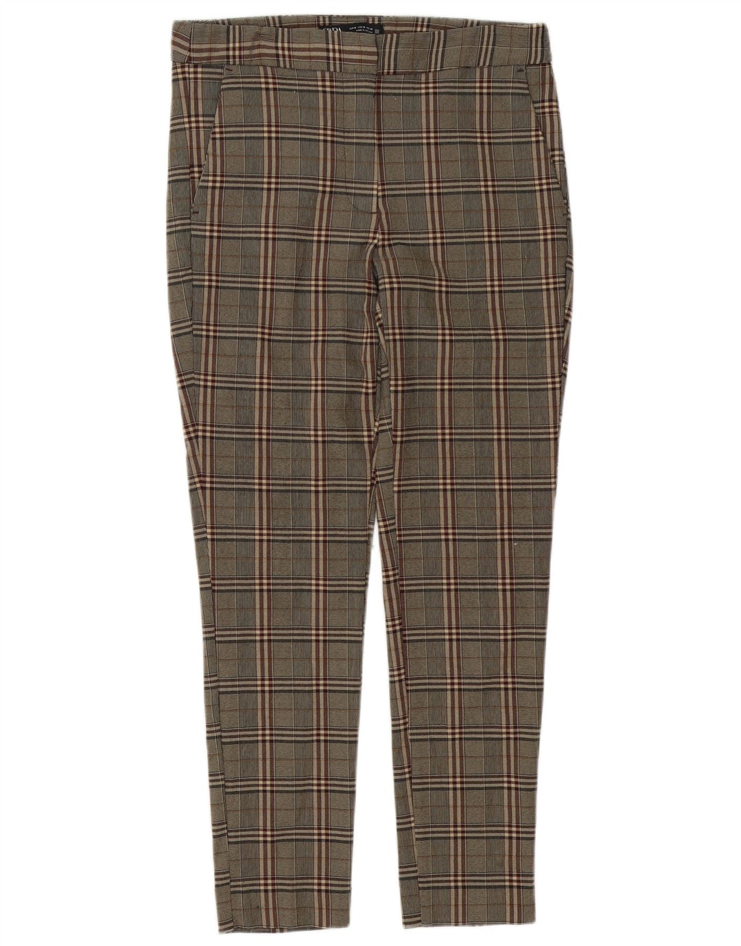 Zara Calça Chino Feminina Slim Médio W28 L27 Marrom Xadrez