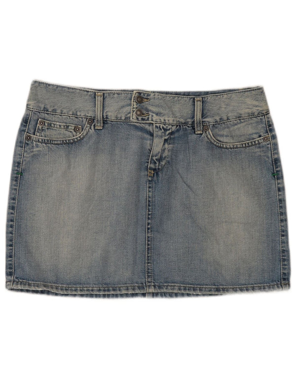 Mini saia jeans feminina Benetton IT 44 médio W32 algodão azul