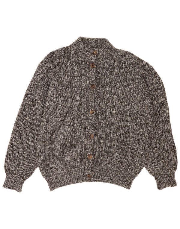 Suéter cardigã feminino vintage Reino Unido 14 lã de alpaca manchada cinza médio