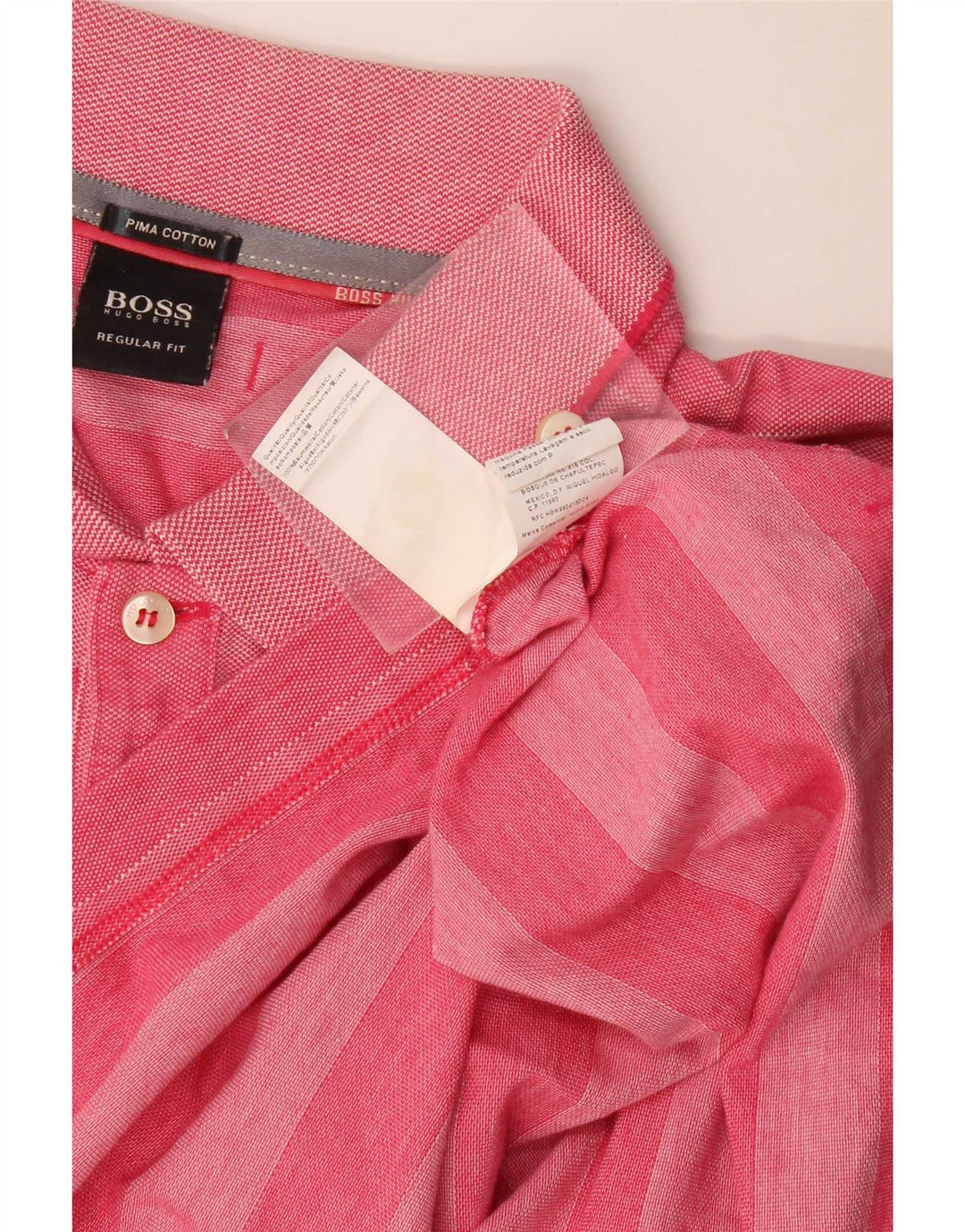 Camisa polo masculina Hugo Boss Regular Fit algodão listrado rosa médio
