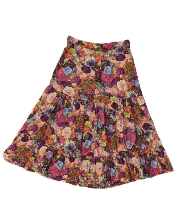 Saia feminina vintage em camadas W24 XS floral multicolorido