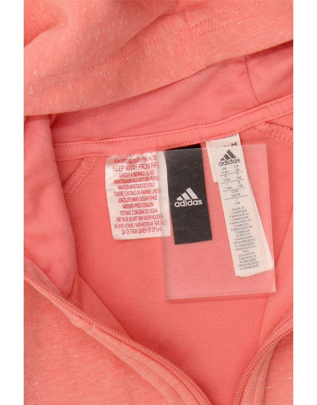 ADIDAS Suéter feminino com capuz e zíper gráfico 7-8 anos algodão rosa