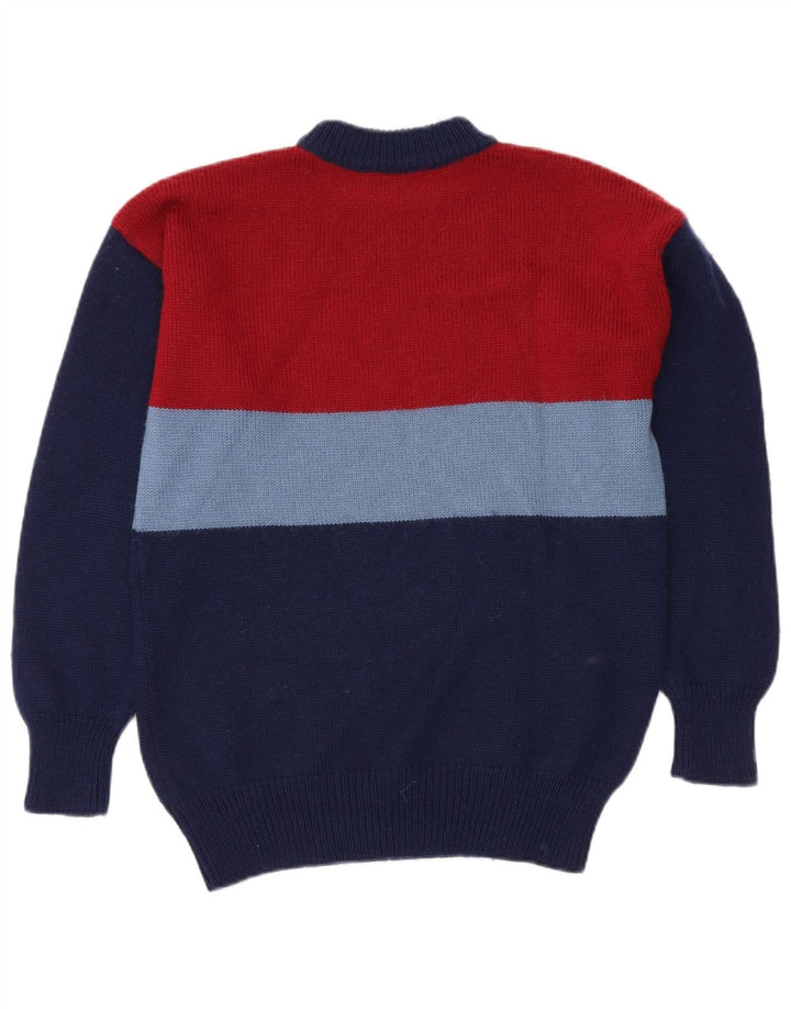 Suéter masculino VINTAGE com gola tartaruga médio azul marinho colorblock
