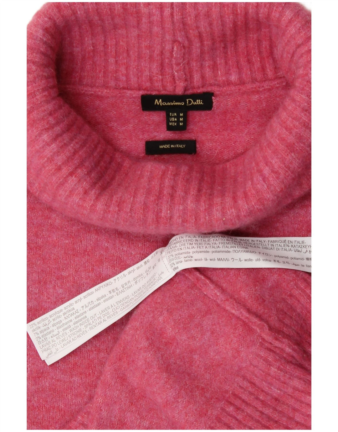 Suéter feminino Massimo Dutti com gola redonda Reino Unido 12 médio rosa poliamida