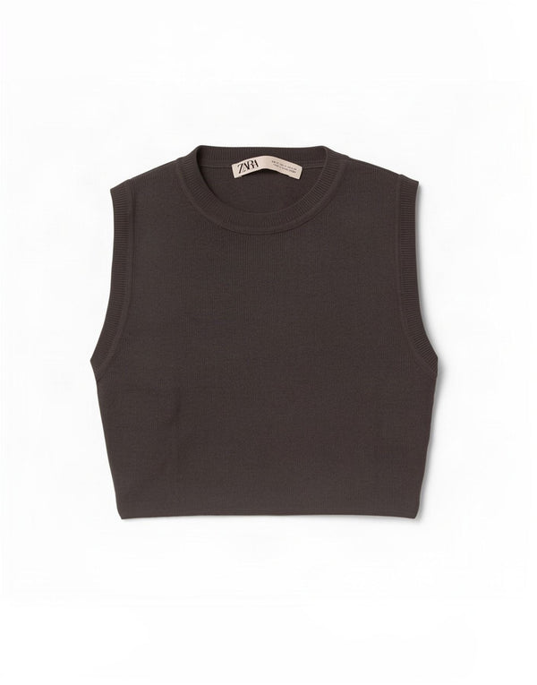 Top colete feminino Zara UK 12 viscose cinza médio
