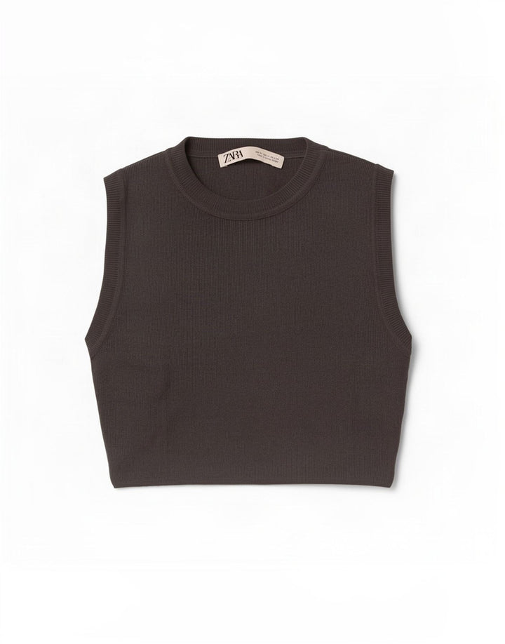 Top colete feminino Zara UK 12 viscose cinza médio