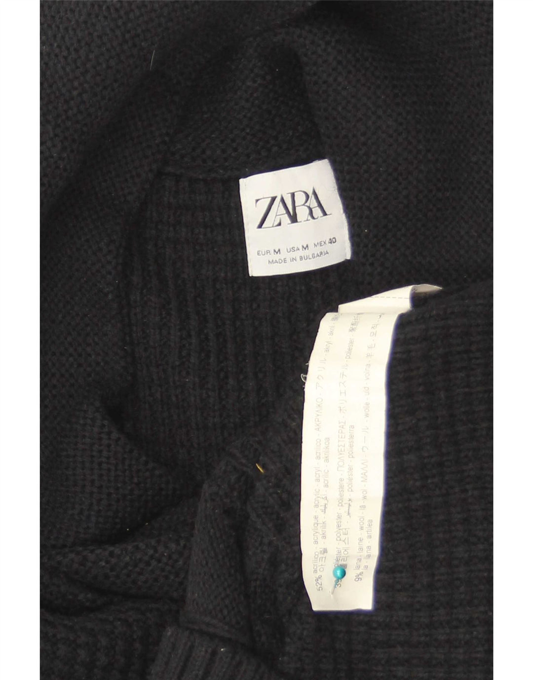 Zara Suéter masculino com gola xale e acrílico preto médio
