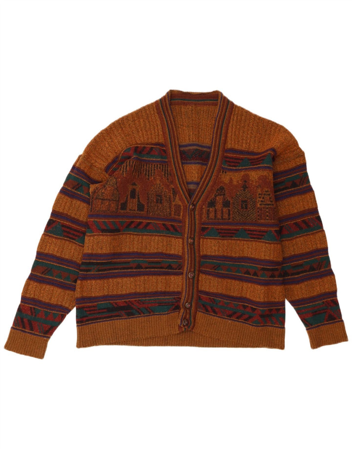 Suéter Cardigan Masculino Vintage Médio Marrom Geométrico