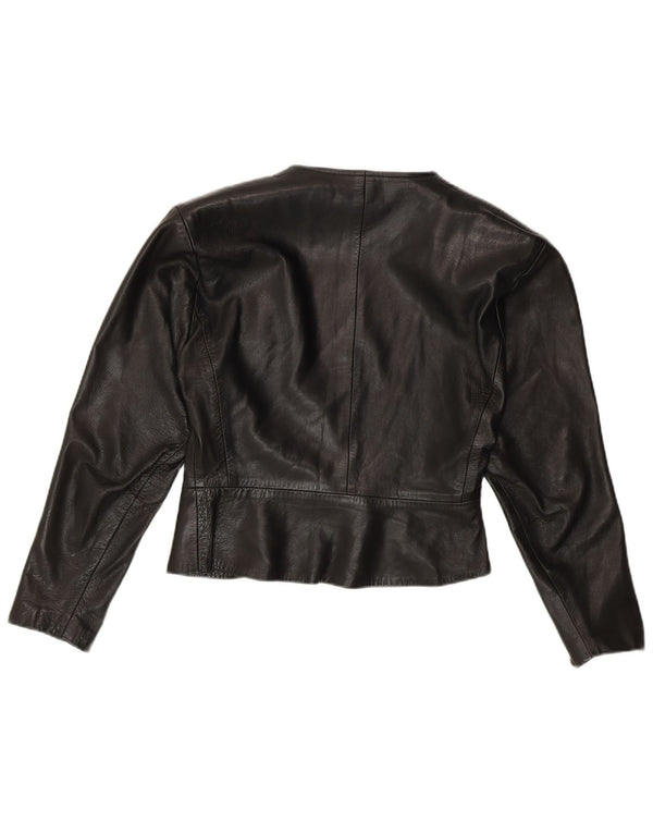 Jaqueta Bolero de couro feminina vintage Reino Unido 12 médio preto