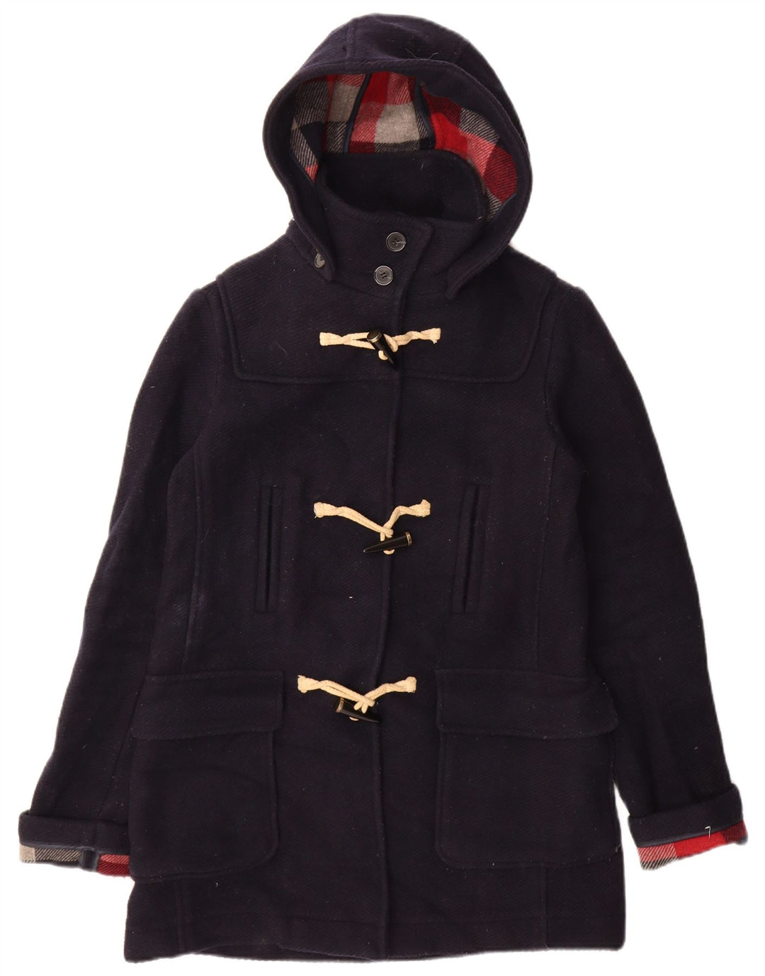 Casaco Duffle feminino com capuz Topshop Reino Unido 10 pequeno lã azul marinho
