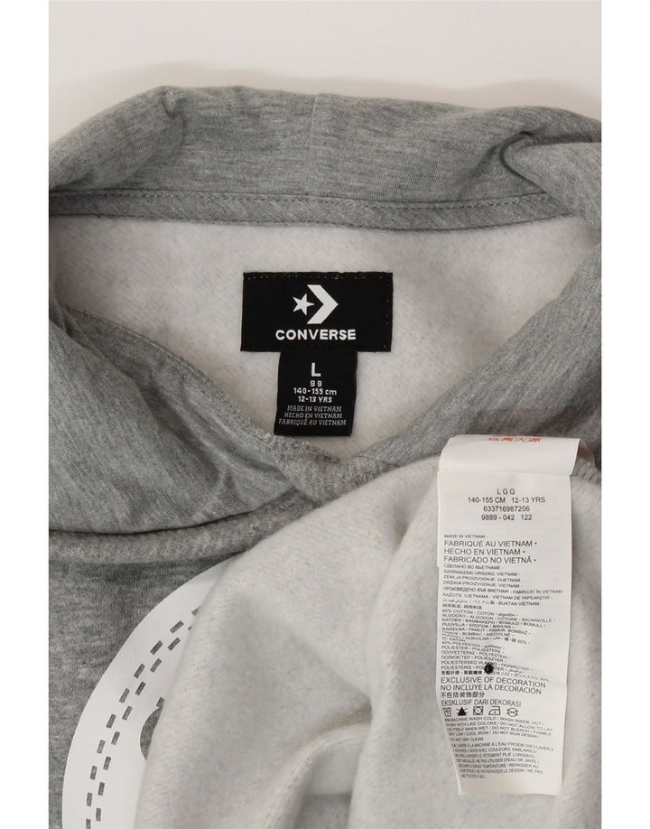 CONVERSE Girls Graphic Hoodie Jumper 12-13 Years Large Grey Cotton Vintage Converse and Second-Hand Converse from Messina Hembry 