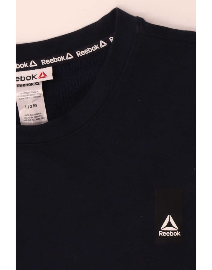 Reebok moletom masculino jumper grande algodão azul marinho