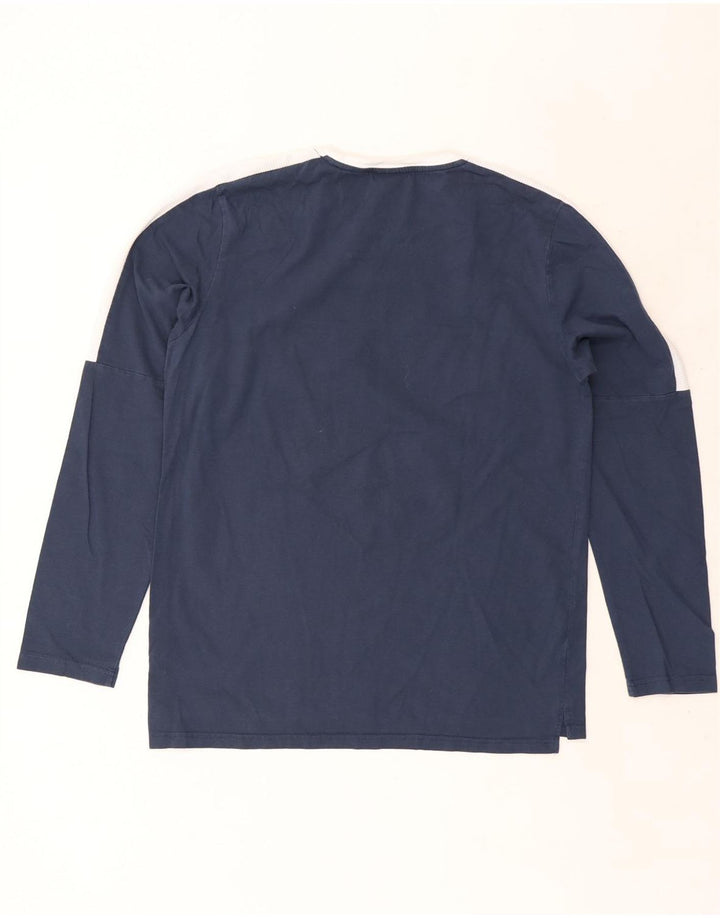 Ellesse Camiseta masculina gráfica de manga comprida grande algodão colorblock azul marinho