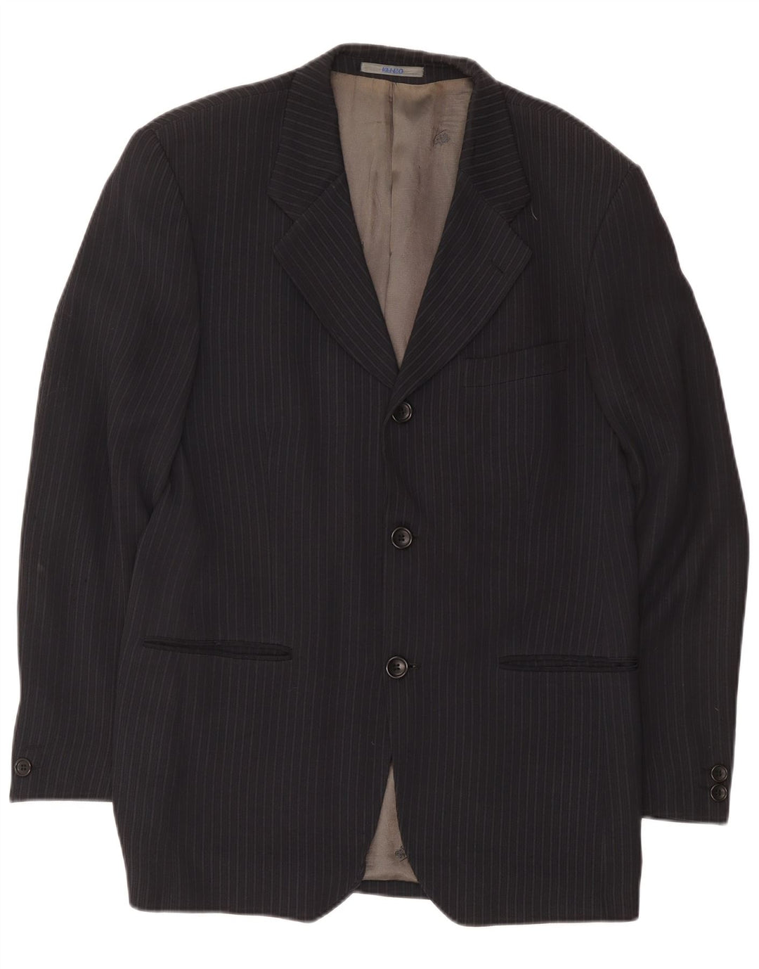 Jaqueta blazer masculina Kenzo com 3 botões IT 50 grande acetato listrado azul marinho