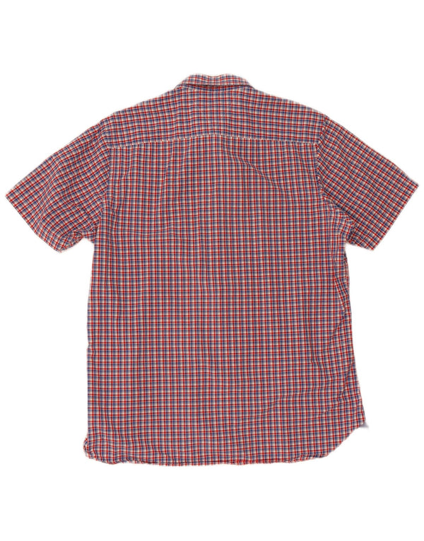 Camisa masculina Tommy Hilfiger de manga curta com ajuste personalizado grande algodão xadrez vermelho