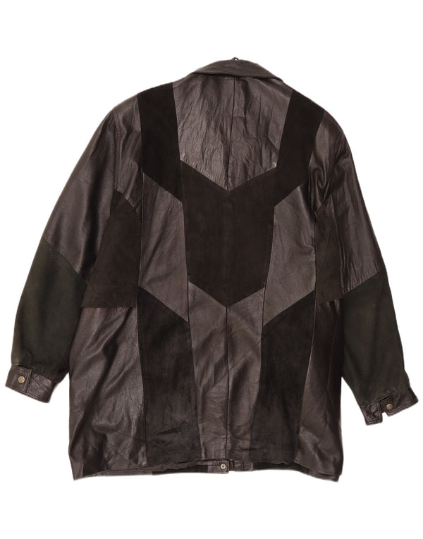 Jaqueta de couro feminina vintage UK 20 2XL patchwork preto retrô