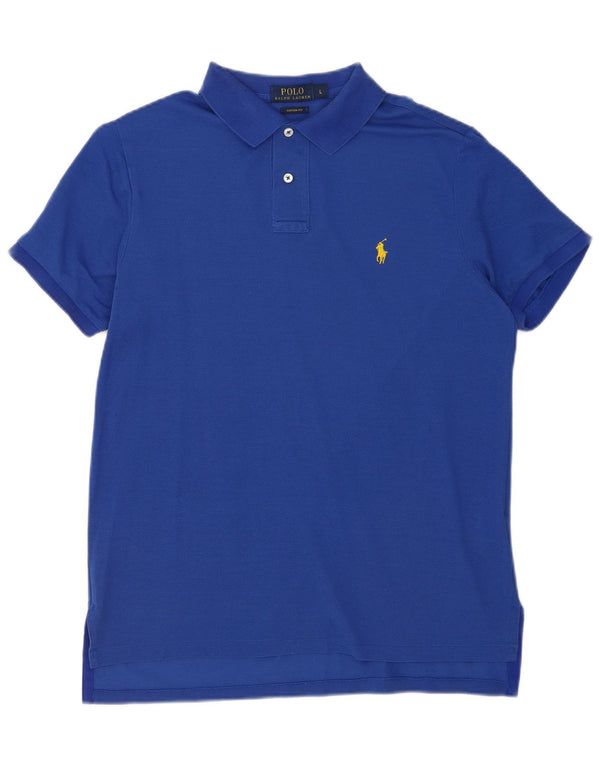 Polo Ralph Lauren Mens Custom Fit Camisa Polo Grande Algodão Azul