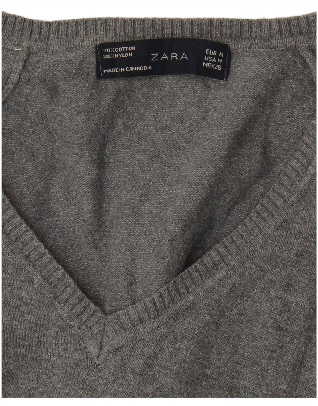 Suéter feminino Zara com decote em V Reino Unido 12 algodão cinza médio