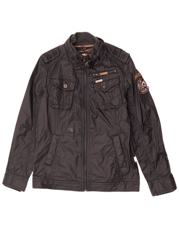 Jaqueta militar masculina KHUJO Reino Unido 40 grande algodão preto