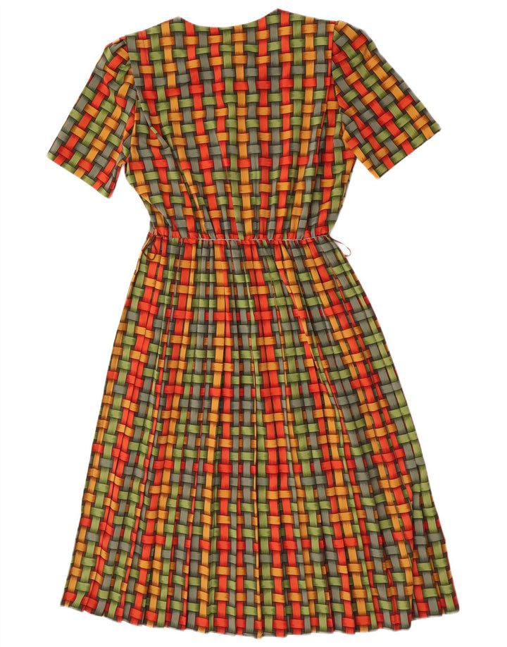 Vestido feminino Shubette evasê UK 14 verde médio geométrico