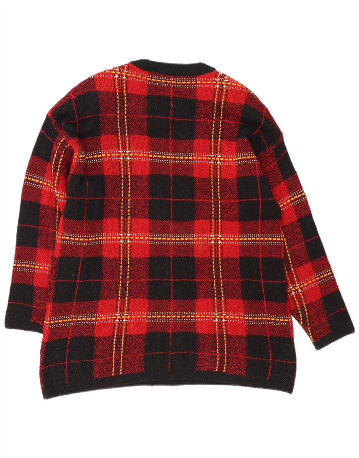 Suéter feminino Marks & Spencer com gola redonda Reino Unido 16 xadrez vermelho grande