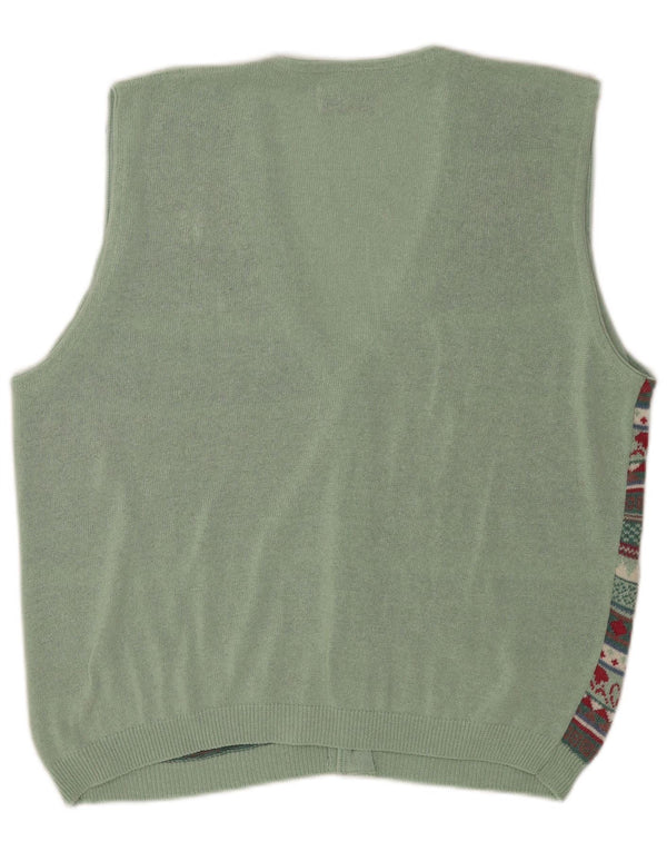 Suéter cardigã masculino vintage sem mangas médio multicolorido Fair Isle