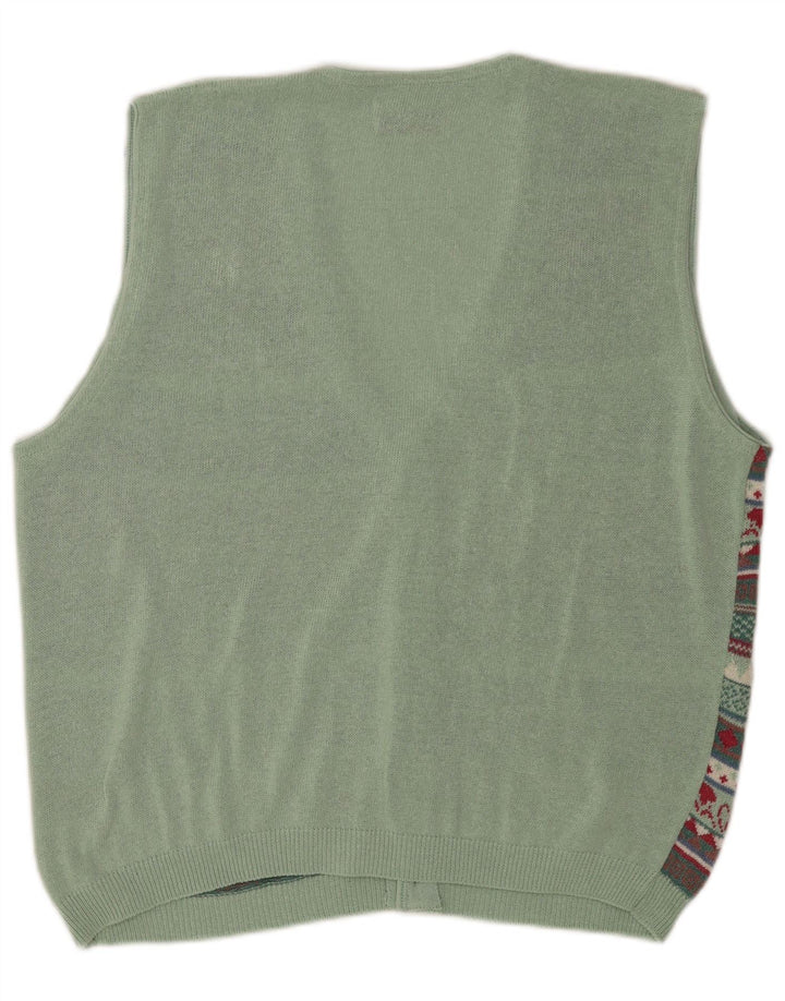 Suéter cardigã masculino vintage sem mangas médio multicolorido Fair Isle
