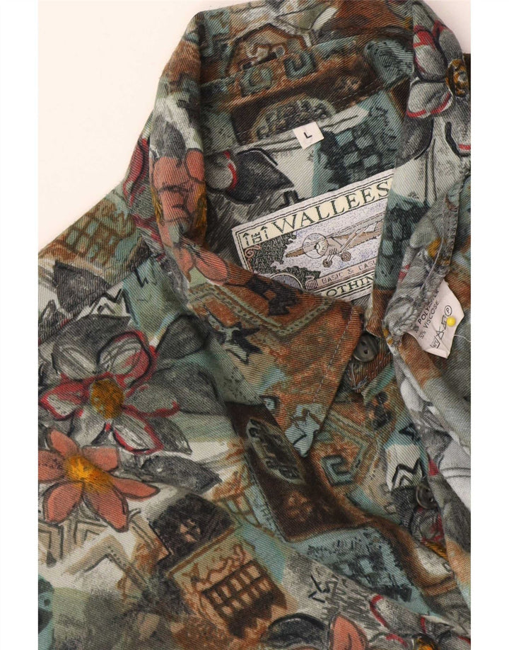 Camisa masculina Wallees grande poliéster floral verde