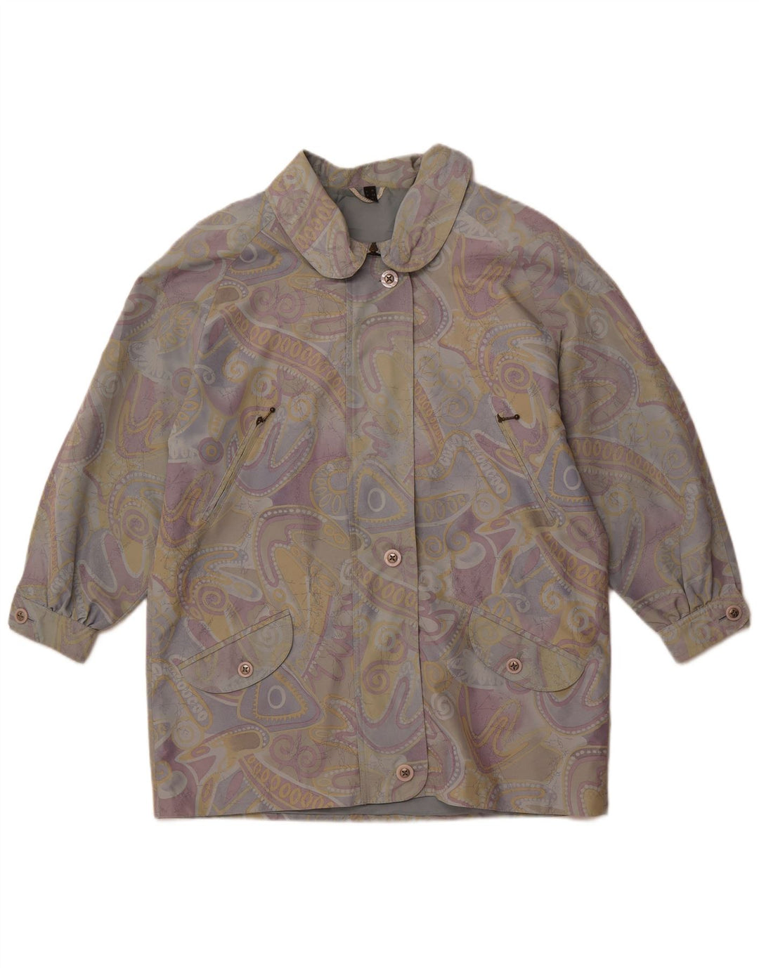 Casaco corta-vento feminino VINTAGE com padrão abstrato UE 42 grande multicolorido