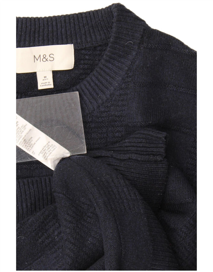 Suéter masculino Marks & Spencer com gola redonda, poliéster azul marinho médio