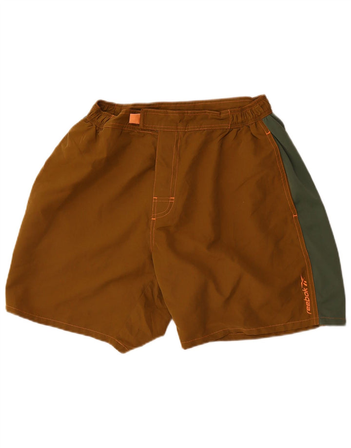 Shorts de natação masculinos Reebok grande poliéster colorblock cáqui