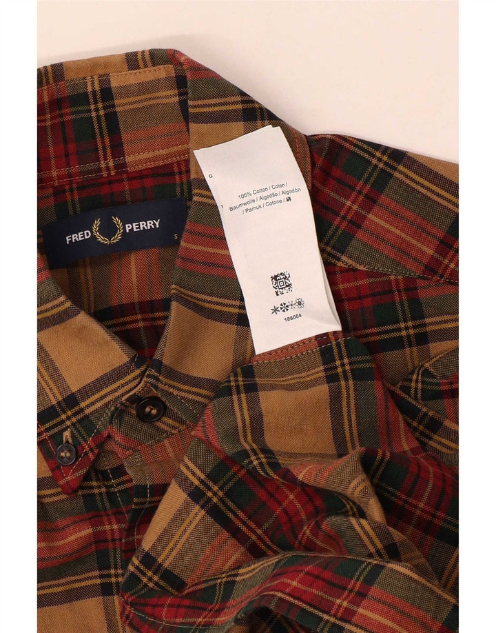 Camisa masculina Fred Perry pequena xadrez marrom algodão