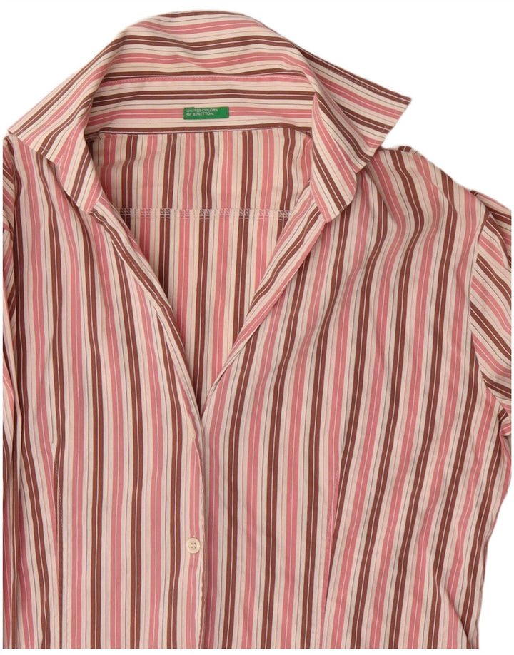 Camisa feminina BENETTON UK 16 grande listrada rosa