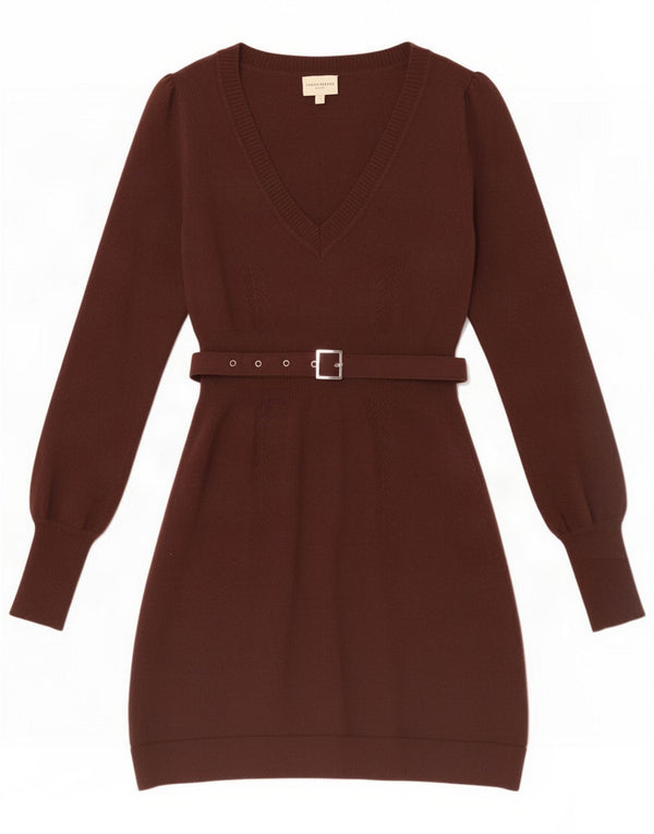 Karen Millen vestido feminino de manga comprida EUA 1 2XS lã marrom