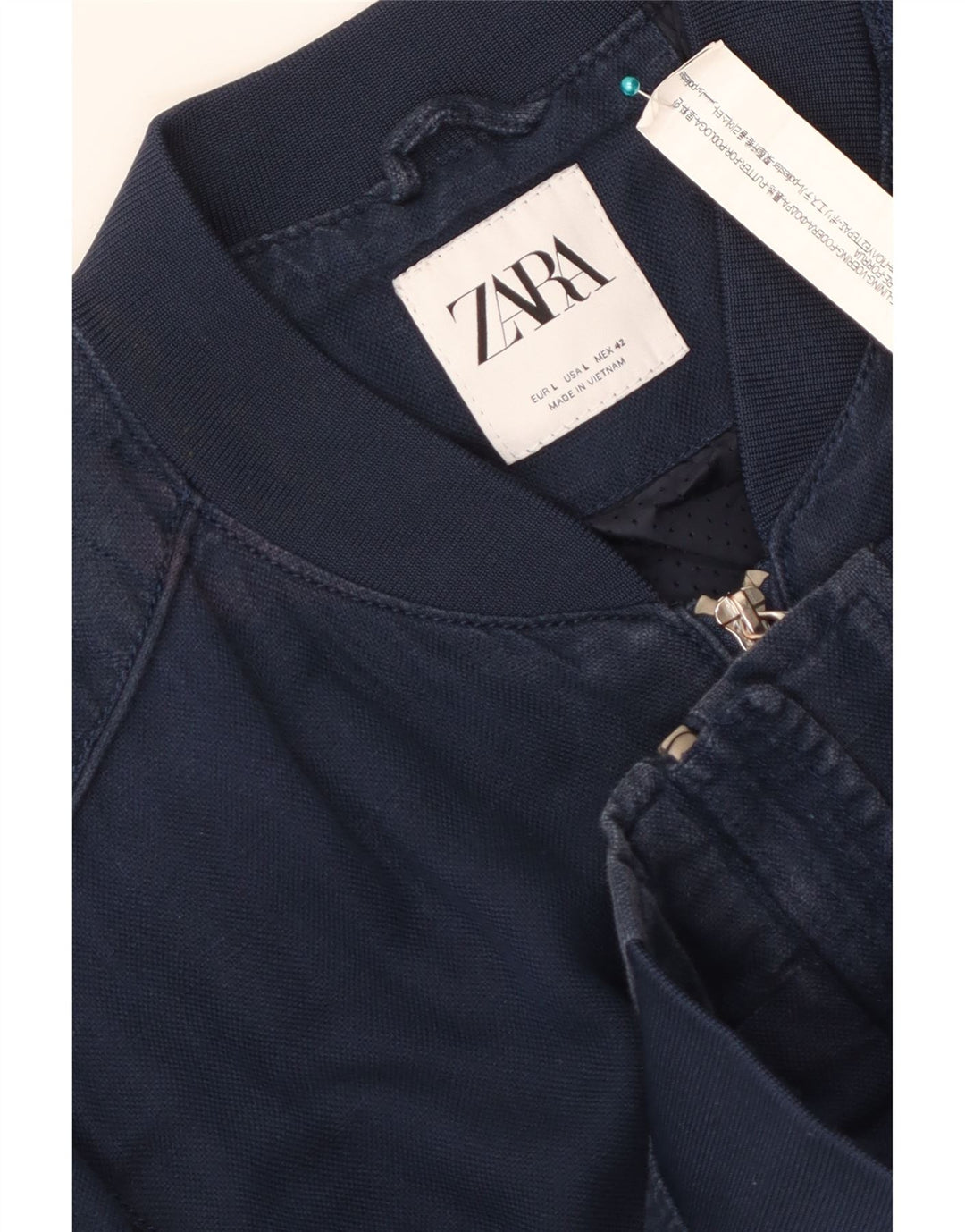 Jaqueta bomber masculina ZARA UK 40 grande poliéster azul marinho