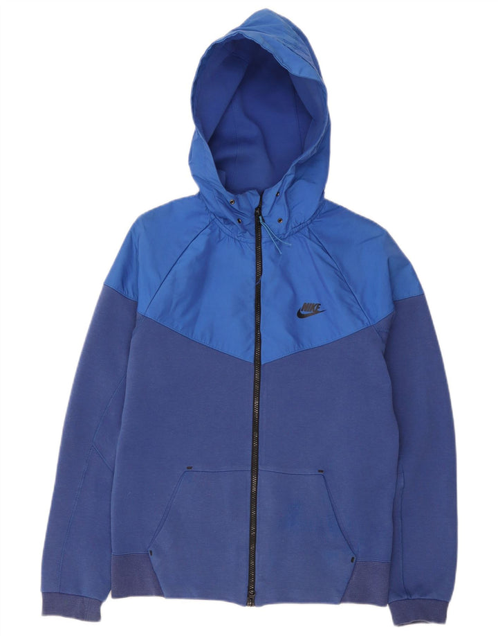 Suéter Nike Masculino Zip com Capuz Pequeno Azul Colorblock Algodão