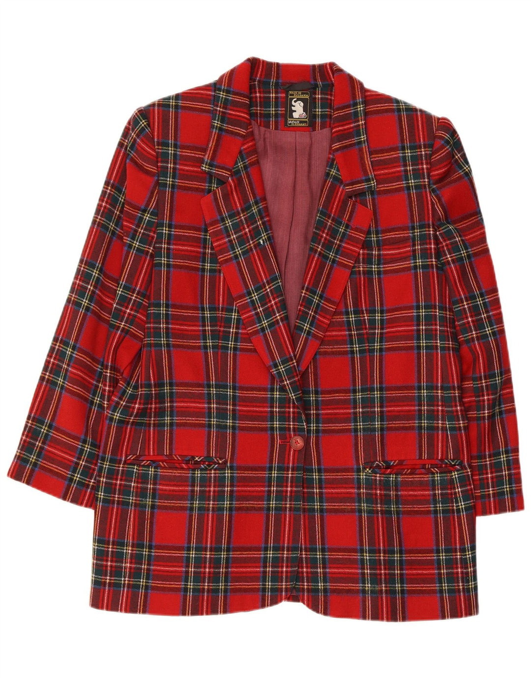Jaqueta blazer feminina vintage manga 3/4 1 botão Reino Unido 14 xadrez vermelho médio