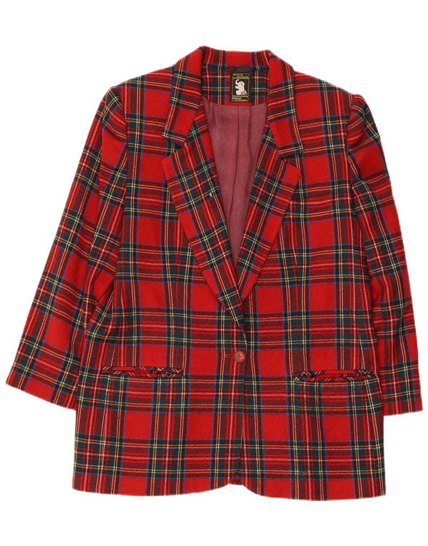 Jaqueta blazer feminina vintage manga 3/4 1 botão Reino Unido 14 xadrez vermelho médio