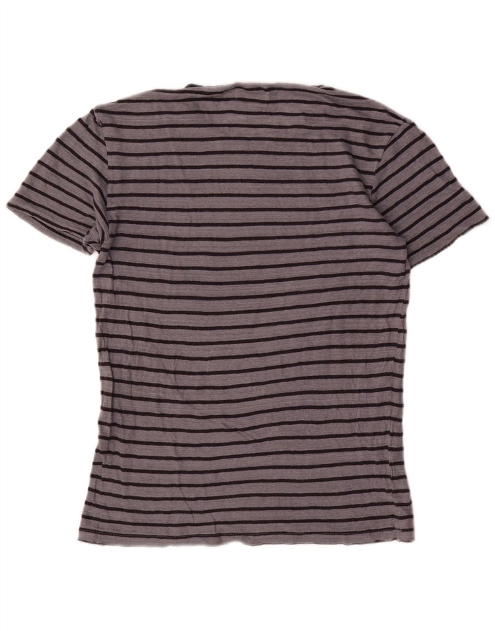 Camiseta masculina Zara Top linho listrado cinza médio