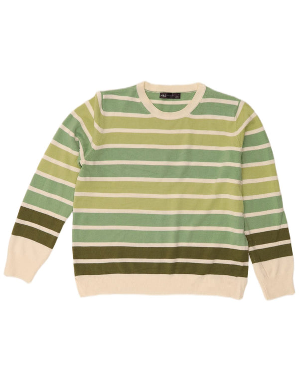 Suéter feminino Marks & Spencer com gola redonda Reino Unido 14 grande listrado verde