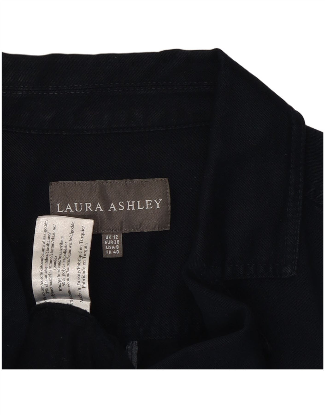 LAURA ASHLEY Jaqueta blazer feminina de 2 botões Reino Unido 12 algodão azul marinho médio