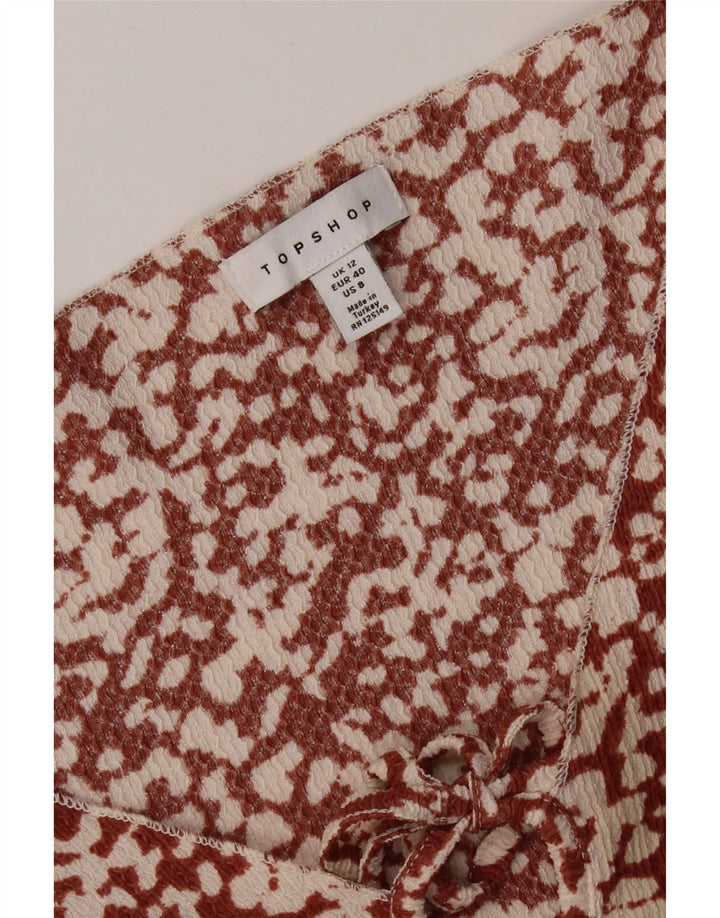 Vestido feminino Topshop com padrão abstrato evasê Reino Unido 12 médio marrom