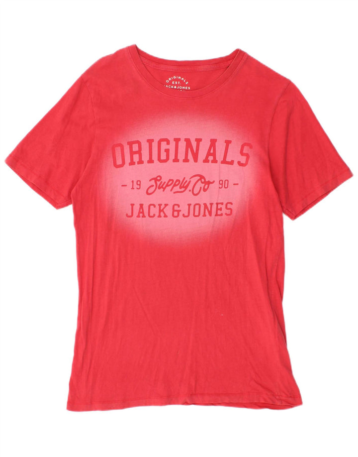 Camiseta gráfica masculina Jack & Jones, top pequeno de algodão vermelho