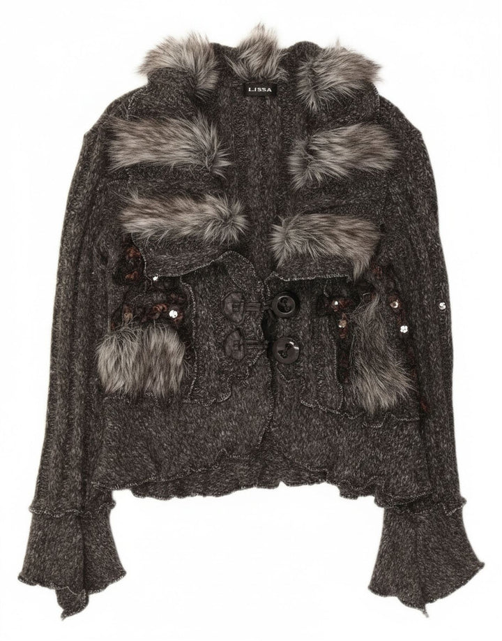 Suéter feminino Lissa Crop Cardigan UK 8 pequeno cinza acrílico