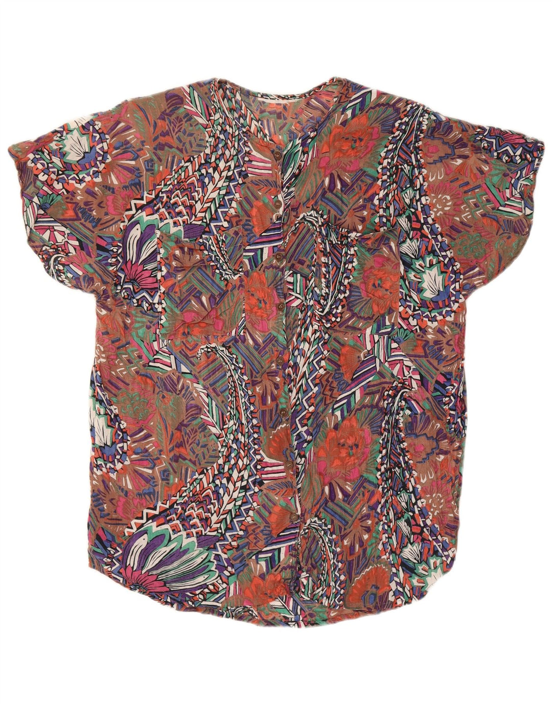 Blusa feminina vintage com padrão abstrato Reino Unido 14 grande multicolorida