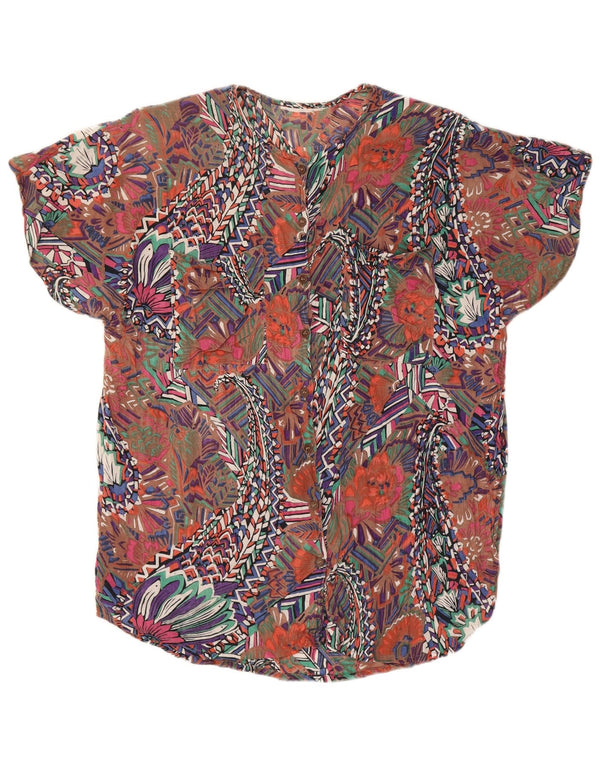 Blusa feminina vintage com padrão abstrato Reino Unido 14 grande multicolorida